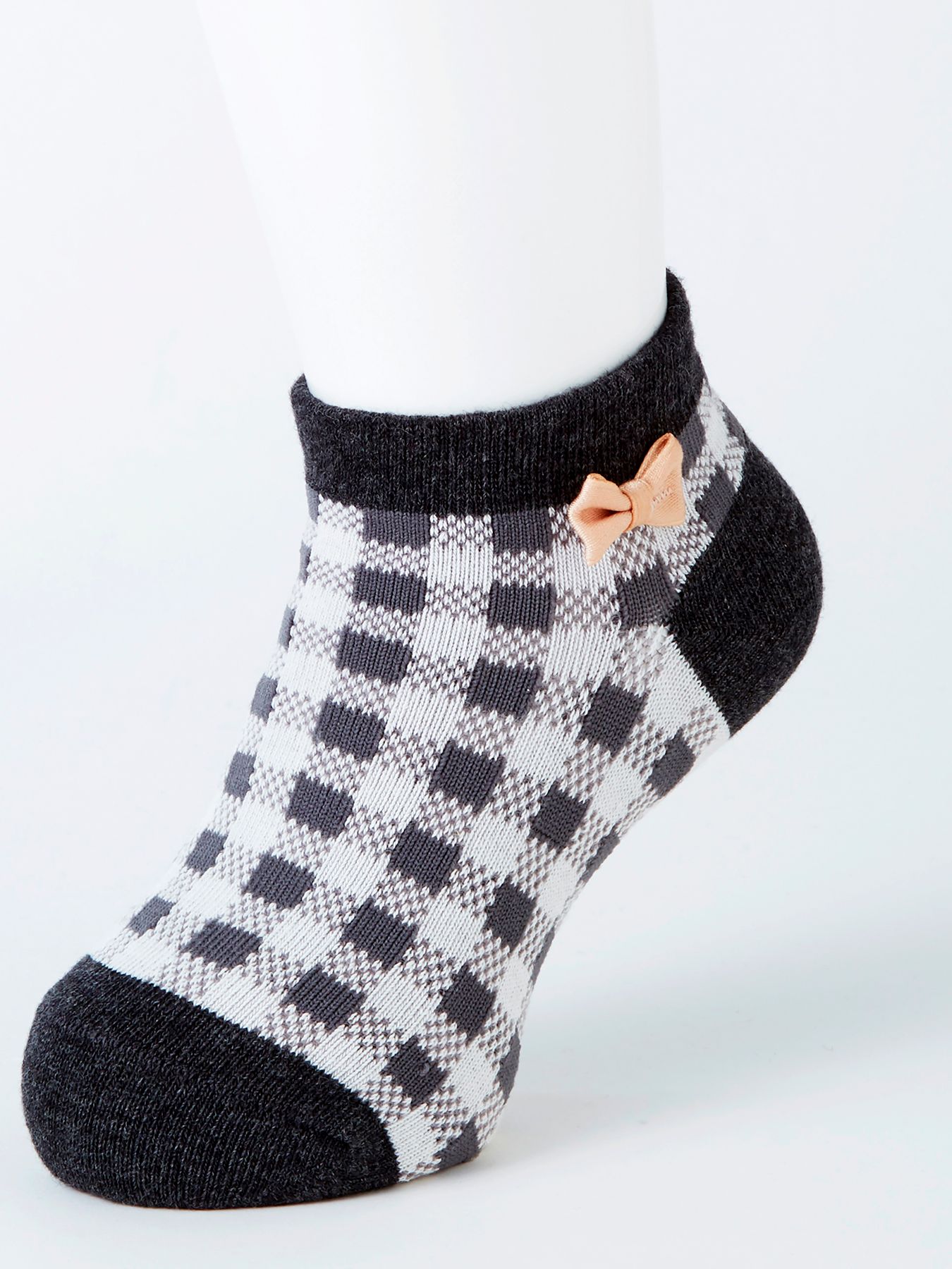 Days+DaysComfort キッズ スニーカー丈 消臭 チェック柄 リボン