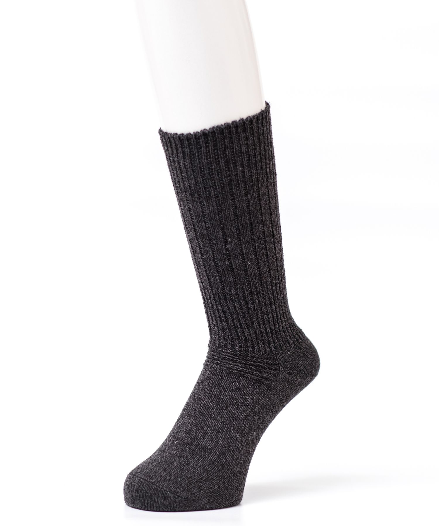 【10％OFF】【在庫限り】はくらく メンズ 3×1リブクルーソックス （WARM WAVE使用）(お家用)
