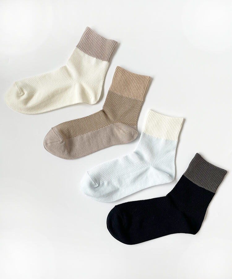 【31%OFF】17℃ レディース ソックス オーガニックコットンバイカラーメッシュ